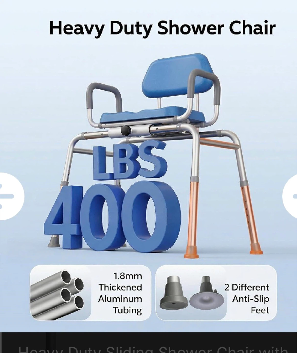 Heavy Duty Sliding Shower Chair with 360° Swivel Seat - photo 2