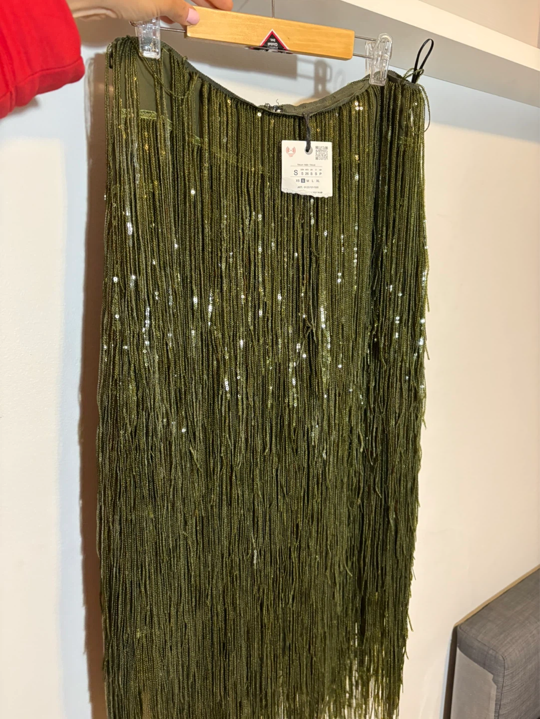 Zara Sequin Fringe Skirt Green Size S - photo 2