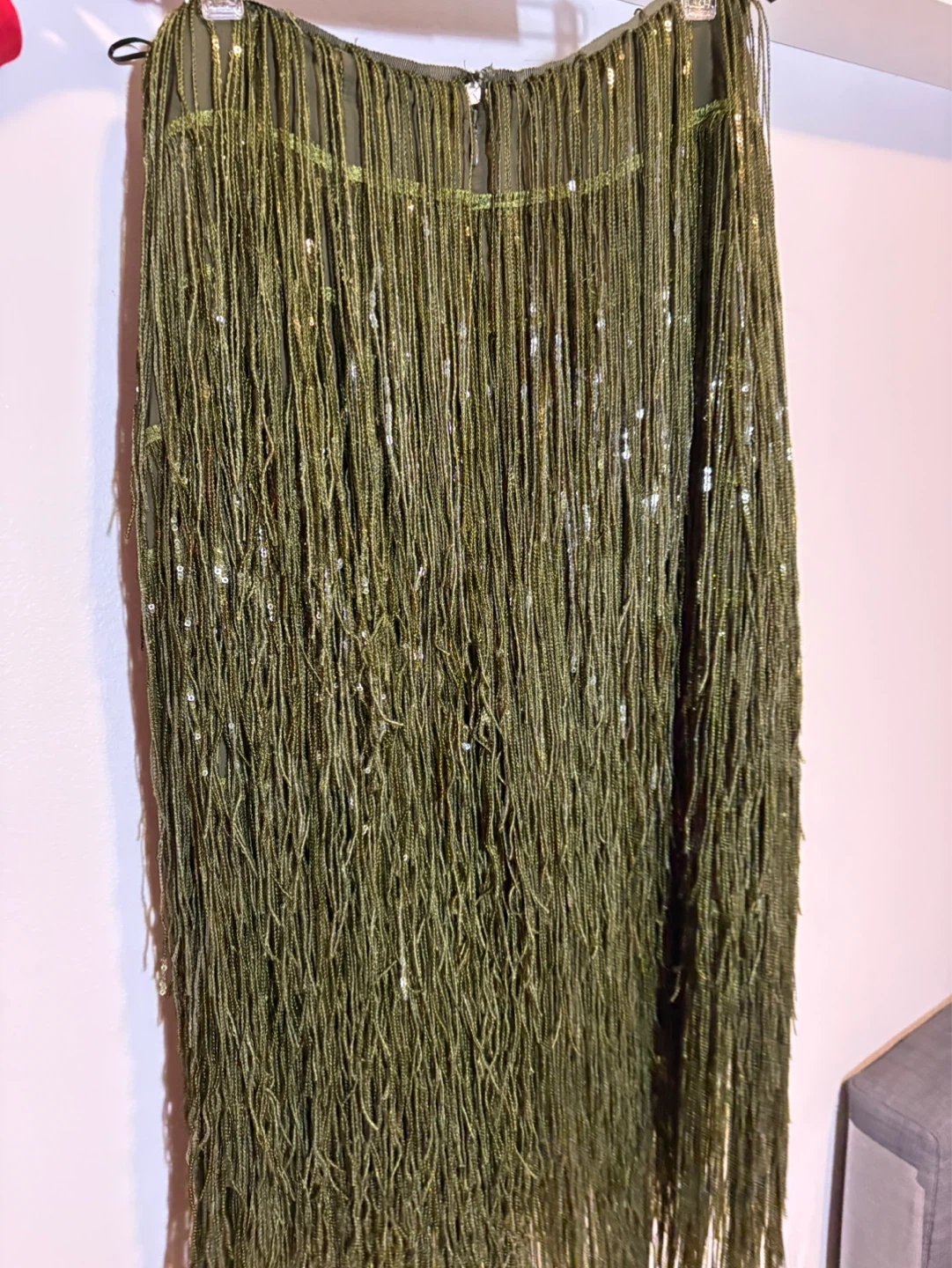 Zara Sequin Fringe Skirt Green Size S - photo 3