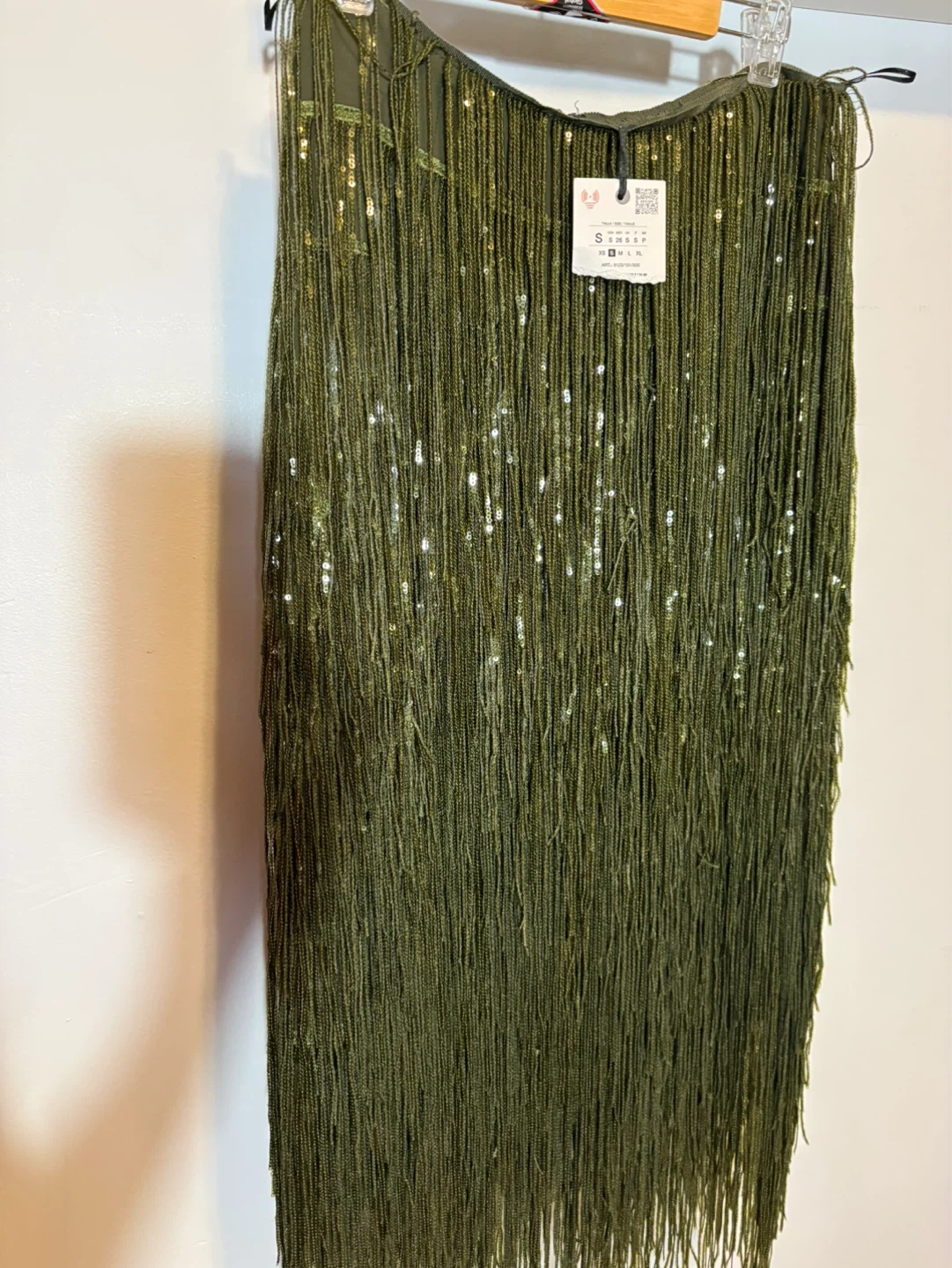 Zara Sequin Fringe Skirt Green Size S