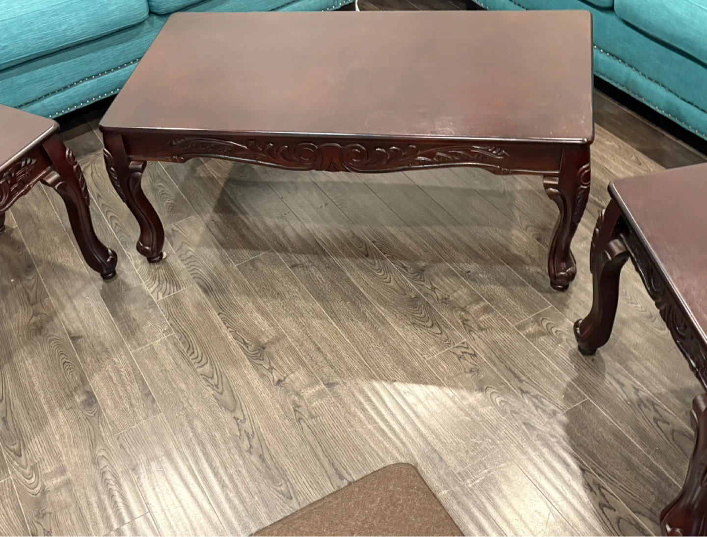 Dark Wood Coffee Table with Ornate Legs