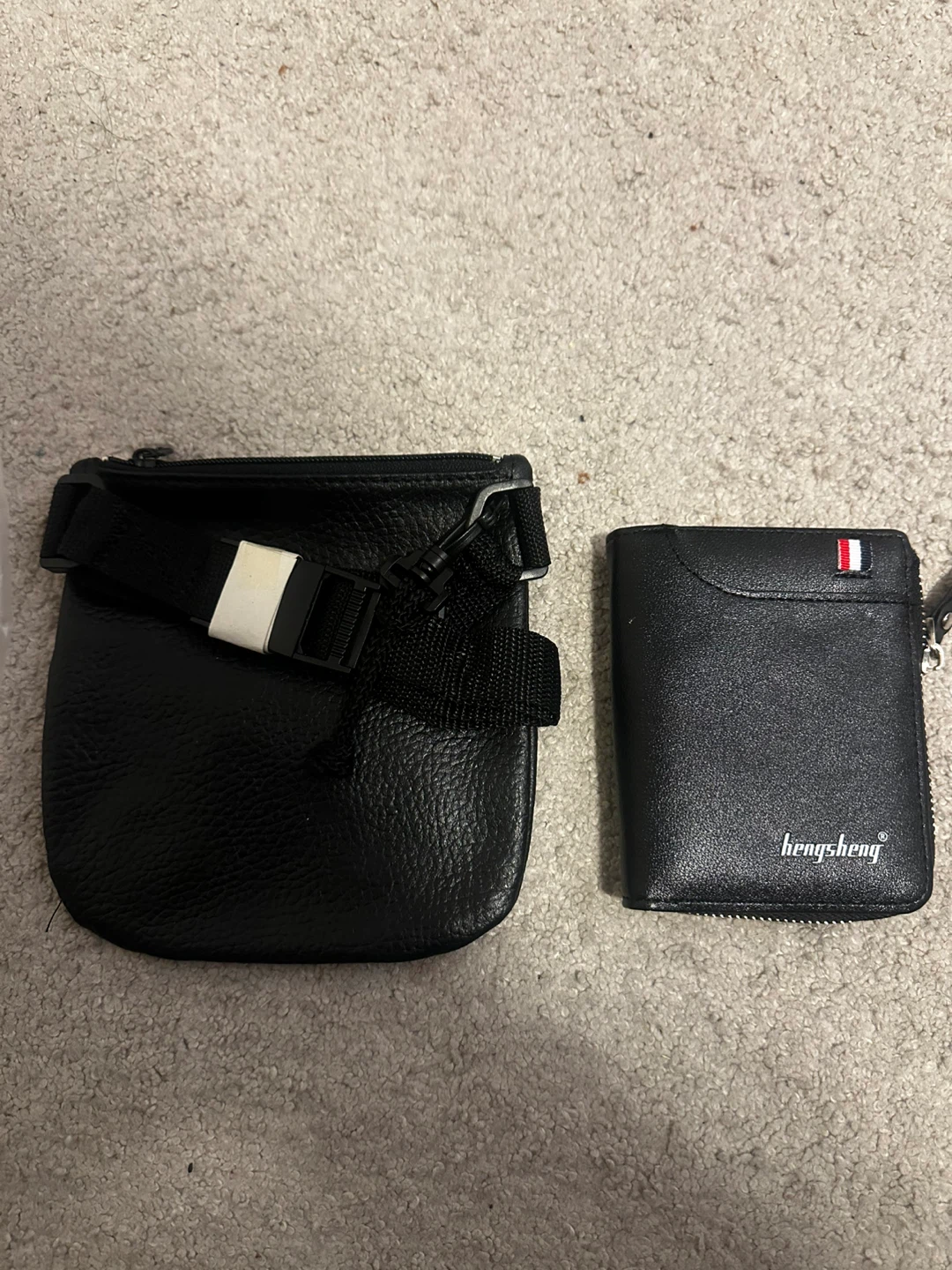 Hengsheng Black Leather Wallet and Pouch Set
