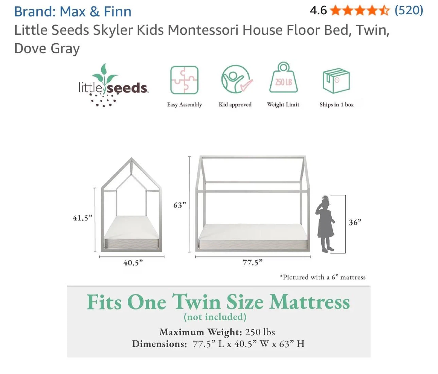 Floor Bed, Twin, Dove Gray - photo 2