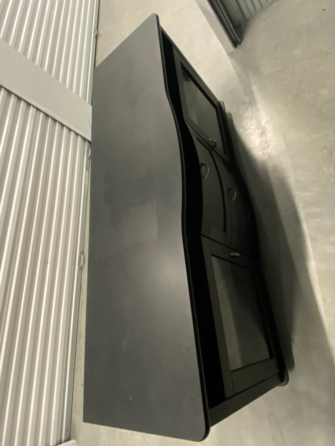 Black TV Stand with Glass Doors and Drawers - photo 4
