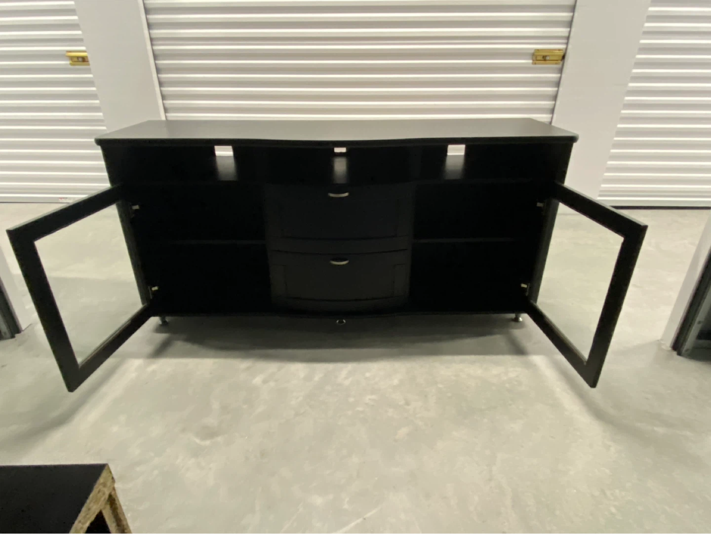 Black TV Stand with Glass Doors and Drawers - photo 5