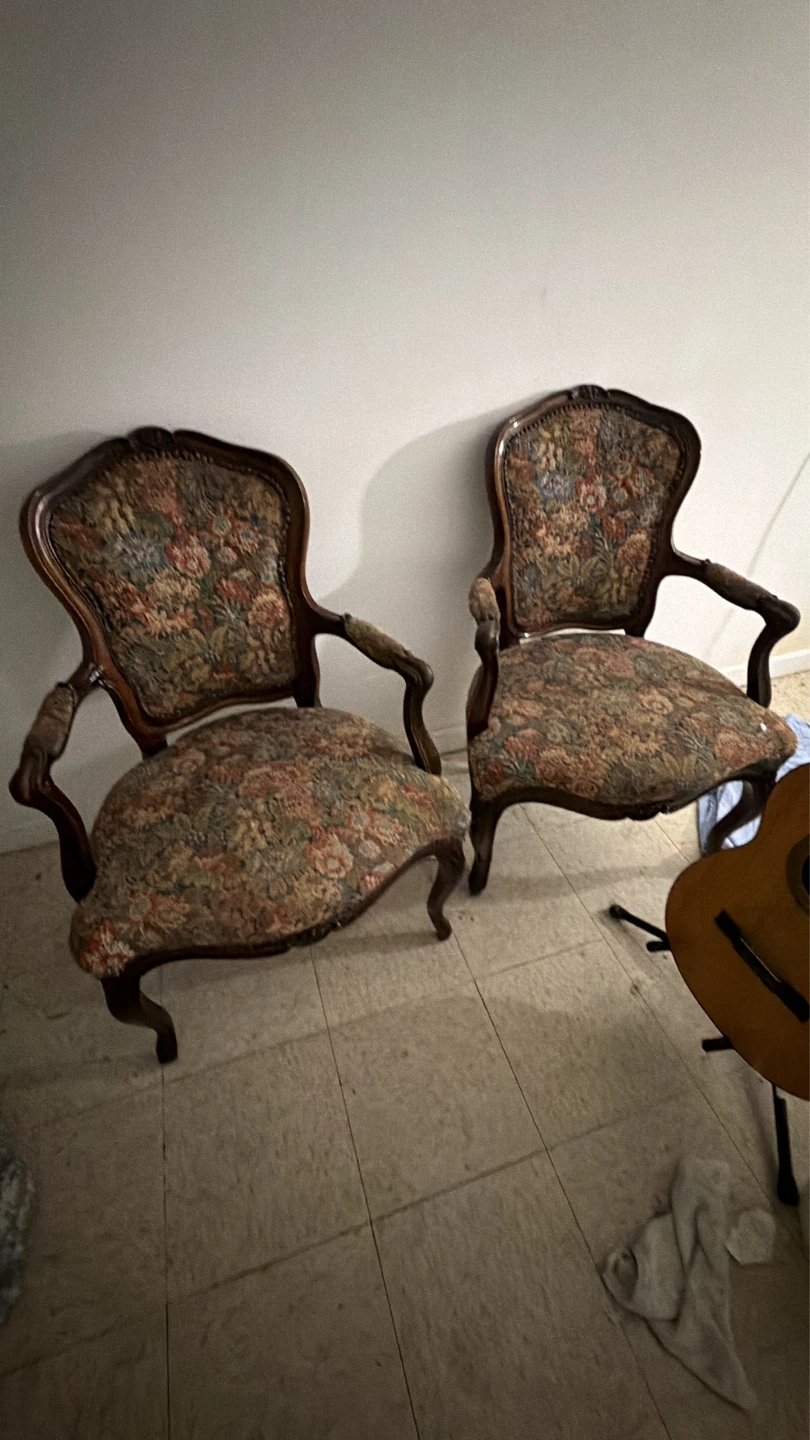 Vintage Upholstered Accent Chairs - Set of 2