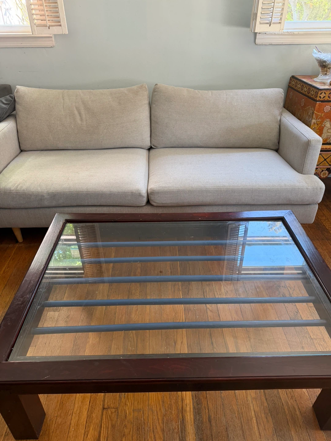 Light Beige Sofa with Two Cushions