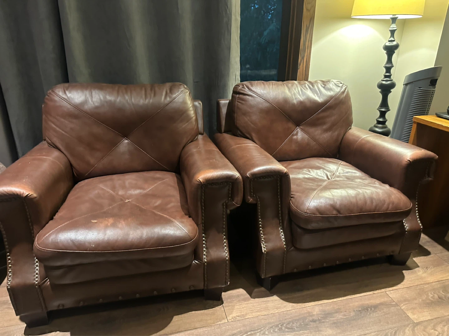Brown Leather Sofa and Two Armchairs Set