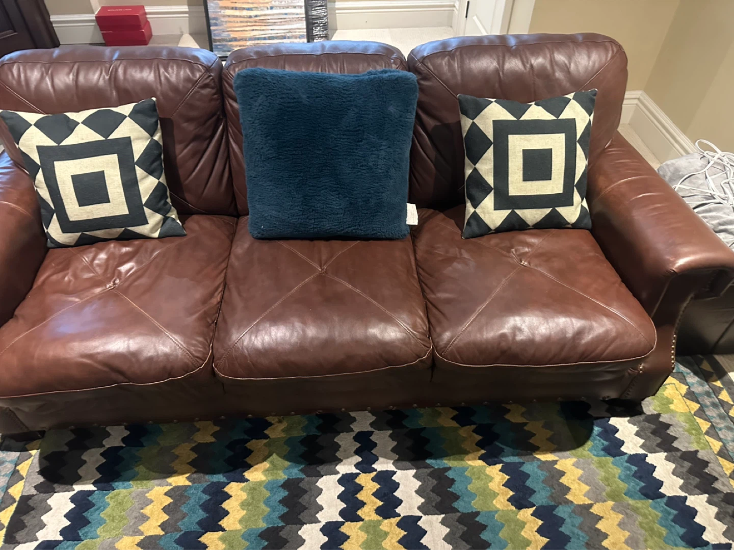Brown Leather Sofa and Two Armchairs Set - photo 2
