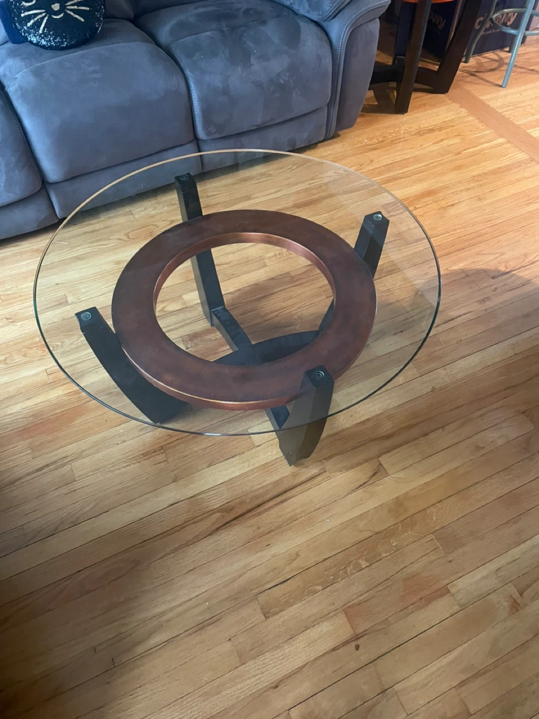 36” round glass coffee table with two matching 26” end tables