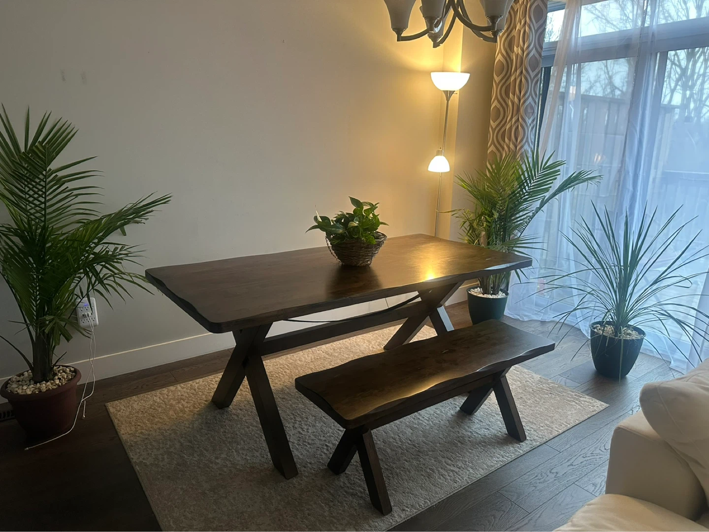 Wooden Dining Table and Bench Set