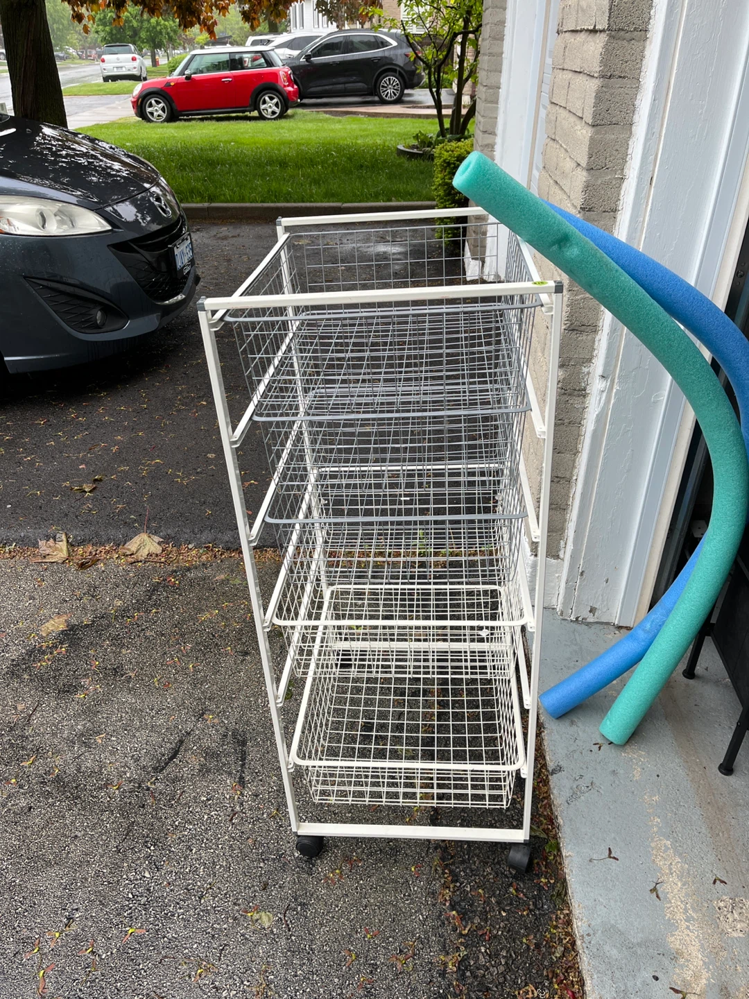 White Wire Storage Cart with 5 Baskets