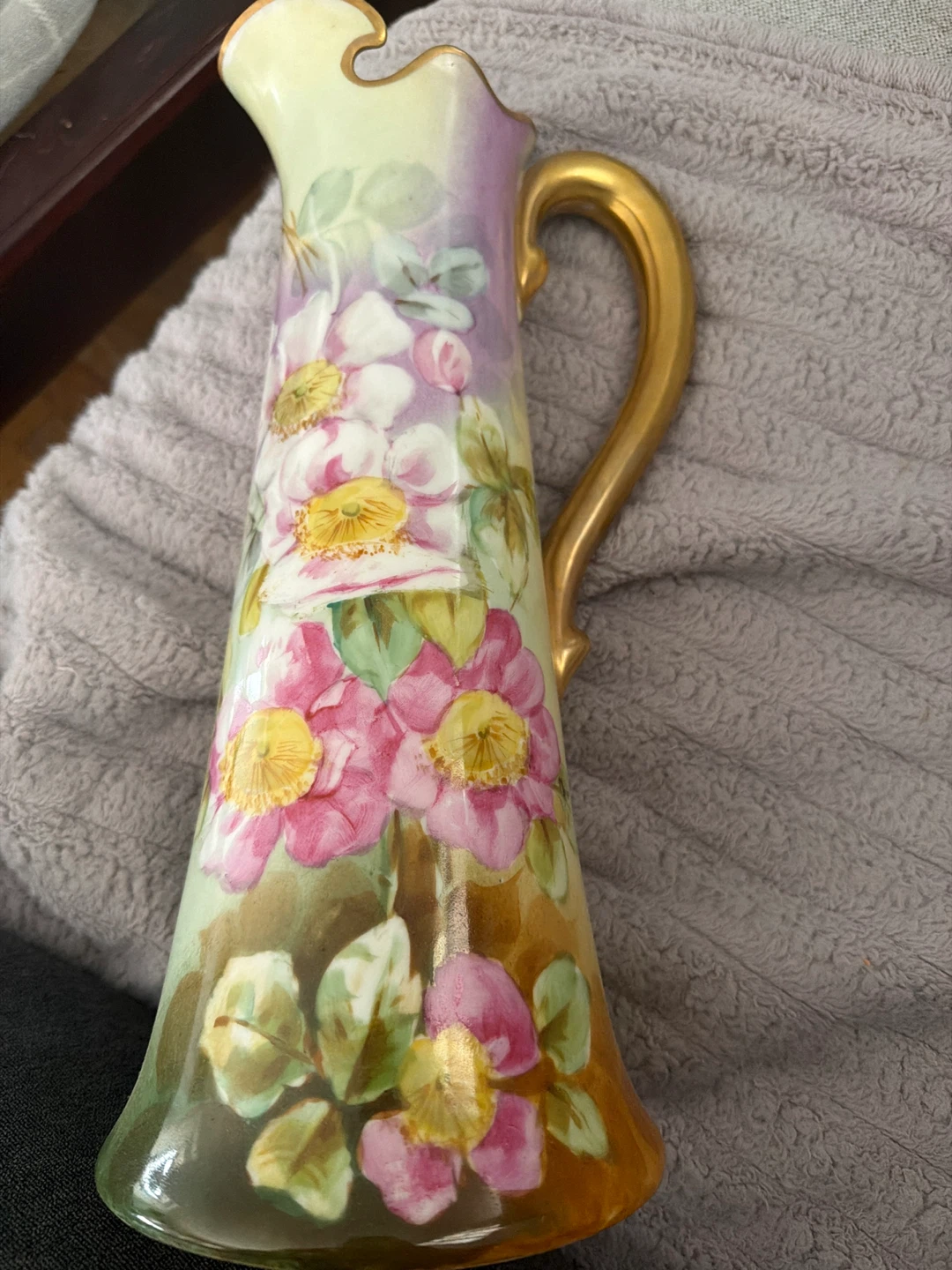 Hand-Painted Porcelain Pitcher with Floral Design