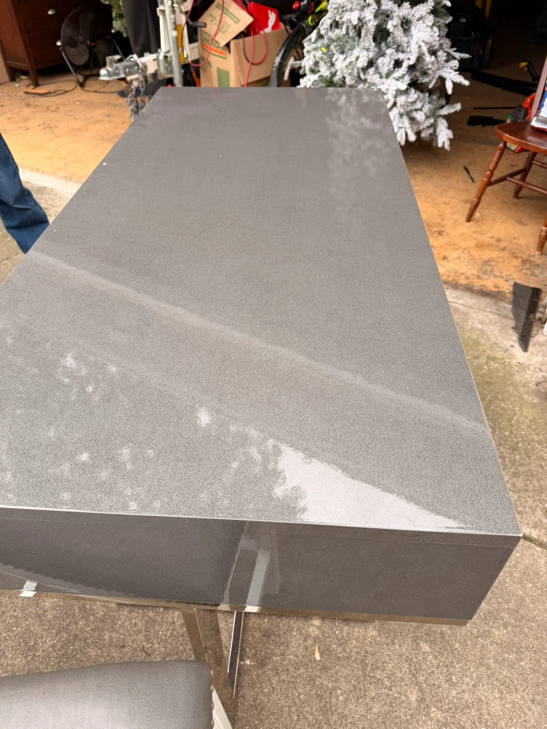 Gray Console Table with Chrome Legs