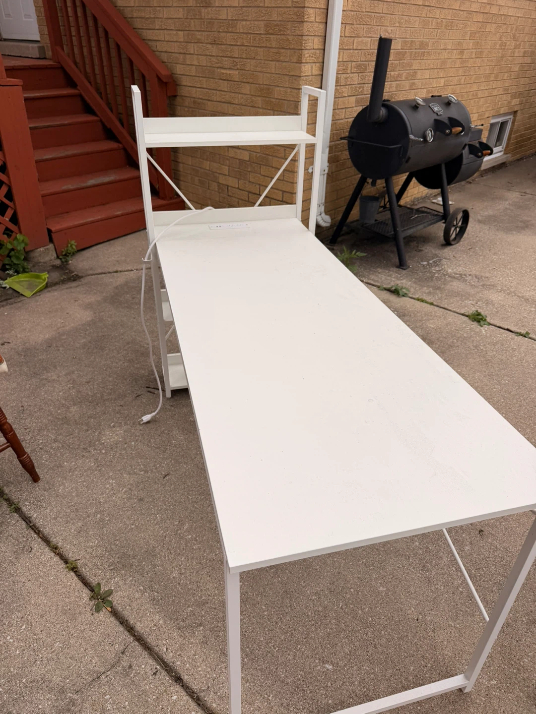 White Desk with Built-in Power Outlets and Shelving - photo 3