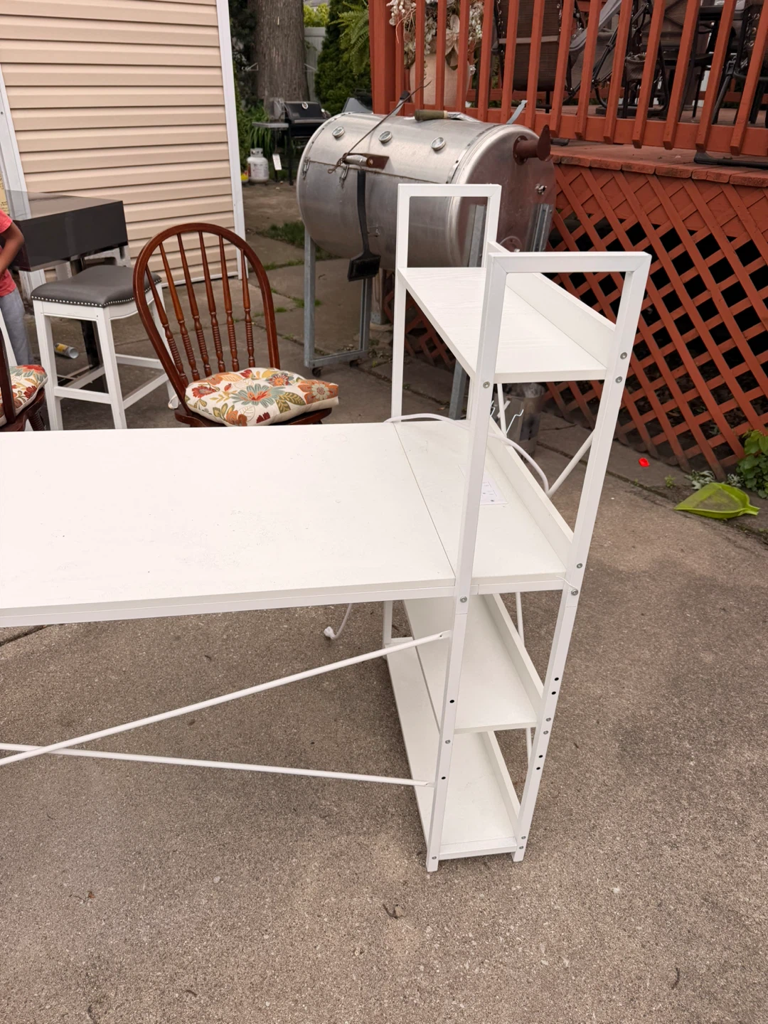 White Desk with Built-in Power Outlets and Shelving - photo 2