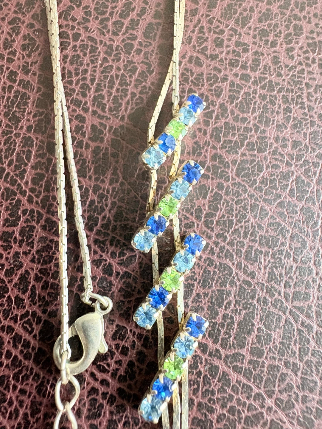 Silver Necklace with Blue and Rhinestones