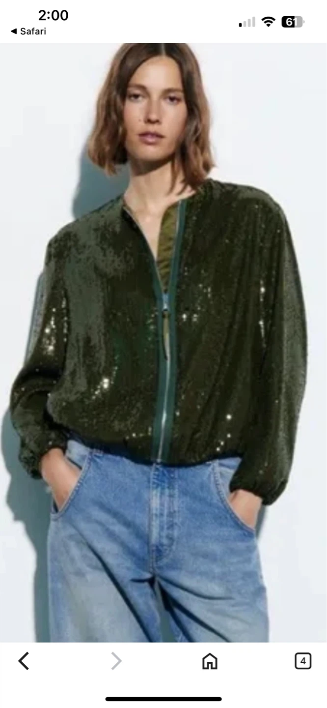 L - like NEW! ZARA Green Sequin Bomber Jacket - photo 2
