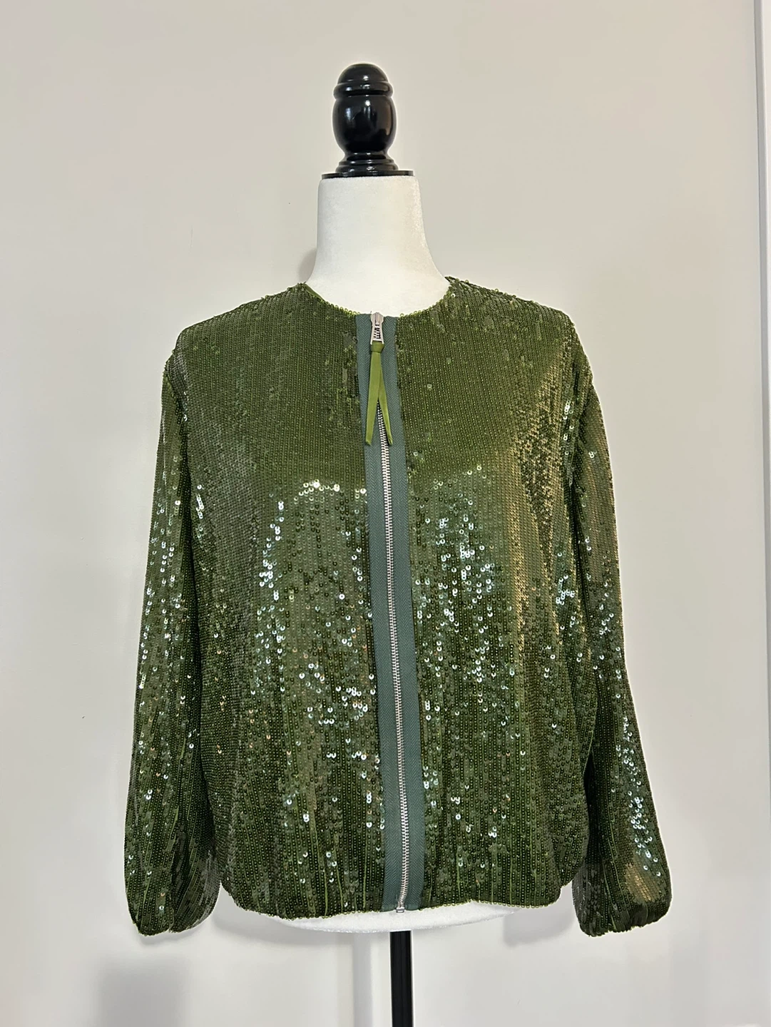 L - like NEW! ZARA Green Sequin Bomber Jacket