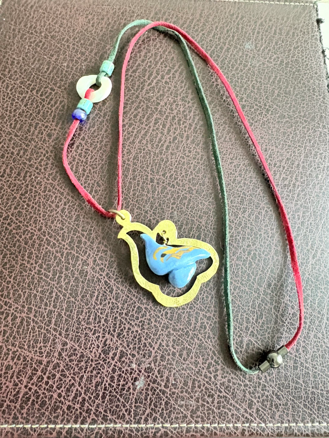 Handmade Blue Bird Pendant Necklace with Suede Cord