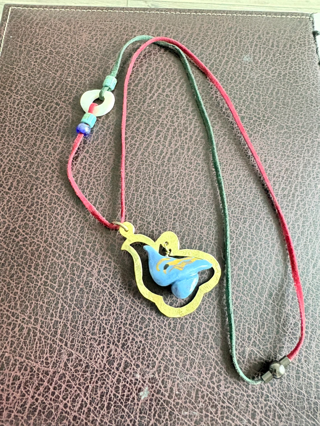 Handmade Blue Bird Pendant Necklace with Suede Cord - photo 2