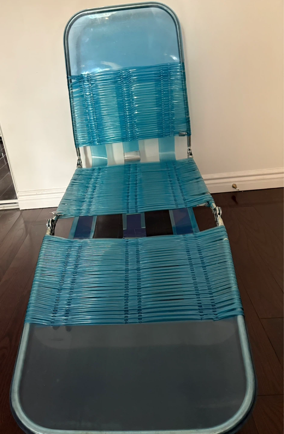 Blue Plastic Webbed Folding Chair