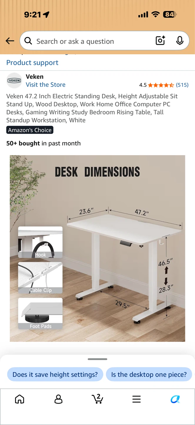 47.2 Inch Electric Standing Desk - White