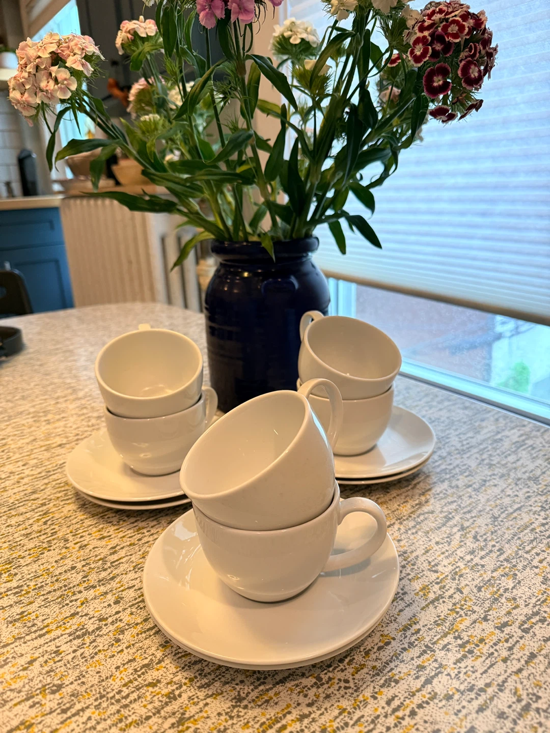 World Market White Teacup and Saucer Set (6) - Made in Thailand