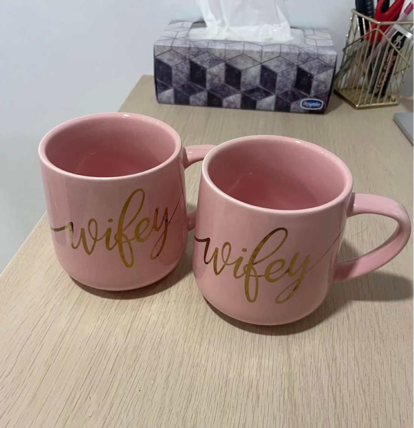 Set of 2 Pink “Wifey” Indigo Mugs