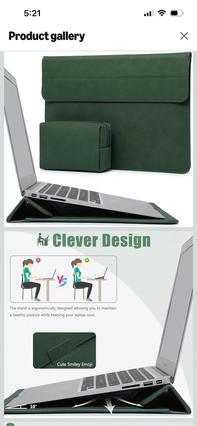 New-Green Faux Suede Laptop Sleeve with Stand and Pouch