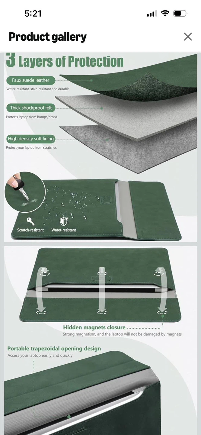 New-Green Faux Suede Laptop Sleeve with Stand and Pouch - photo 2