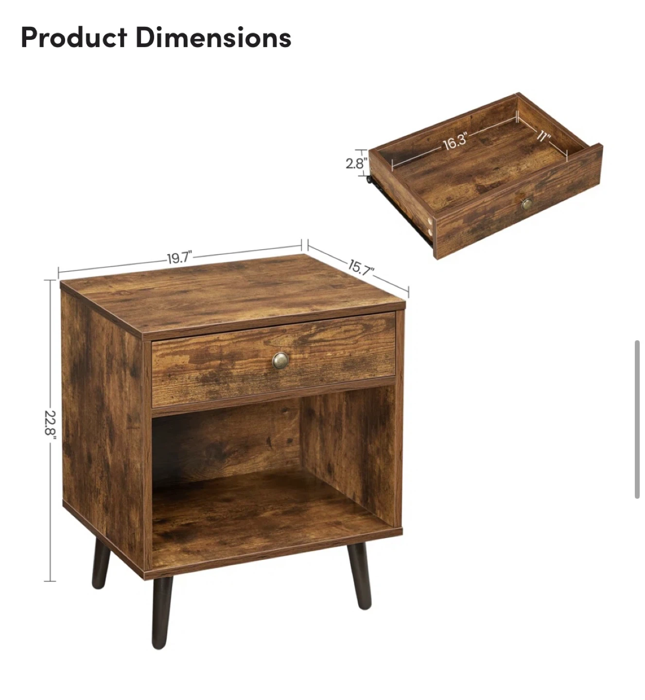 Brown Wood Nightstand with Drawer and Shelf