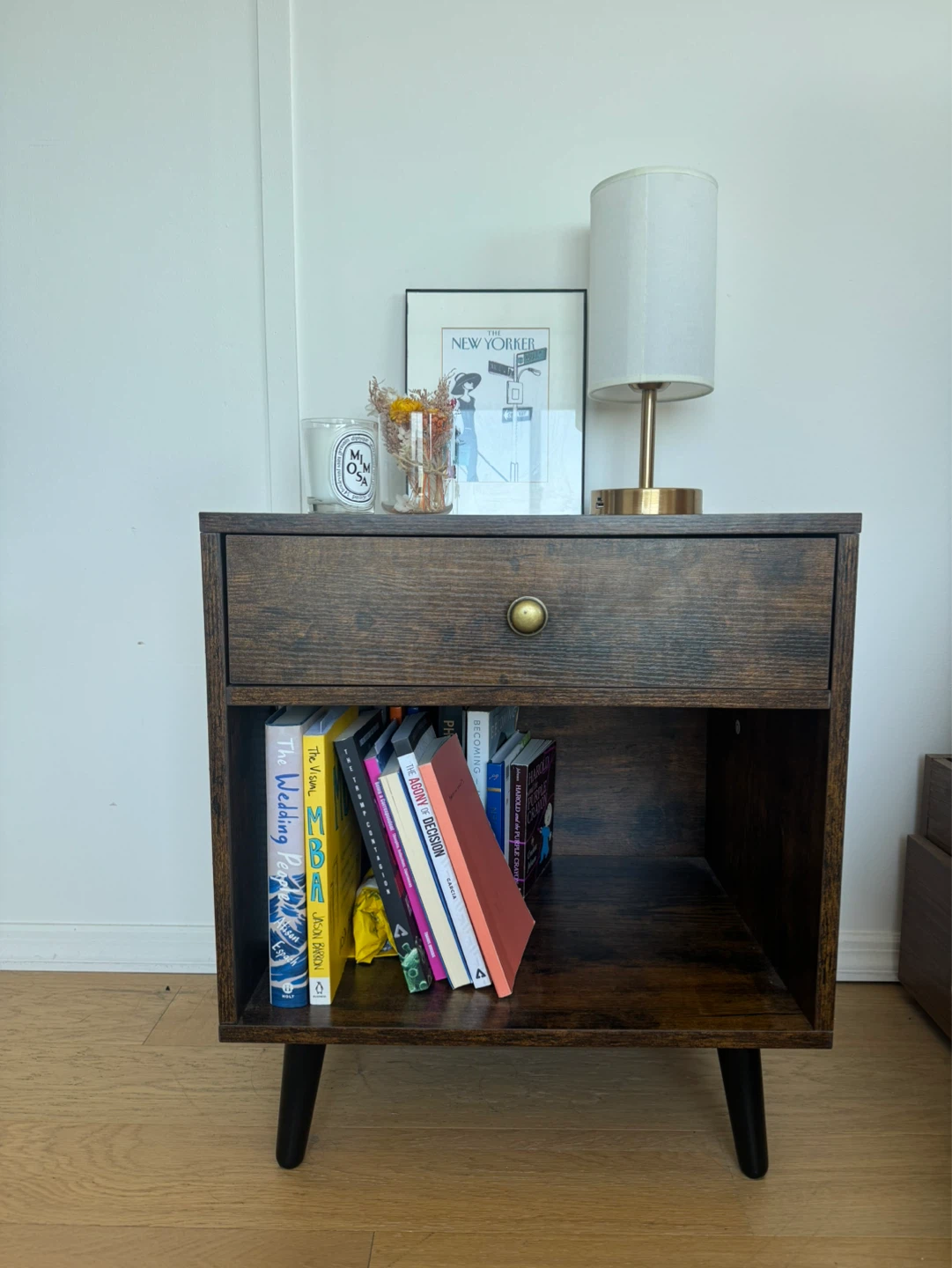 Brown Wood Nightstand with Drawer and Shelf - photo 2