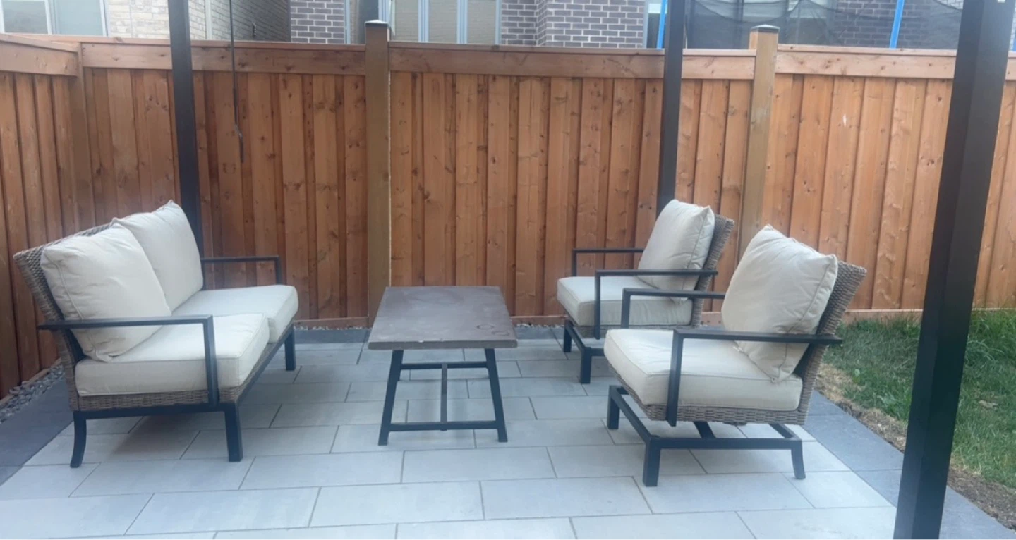Outdoor patio set with chairs, sofa, and table - photo 3