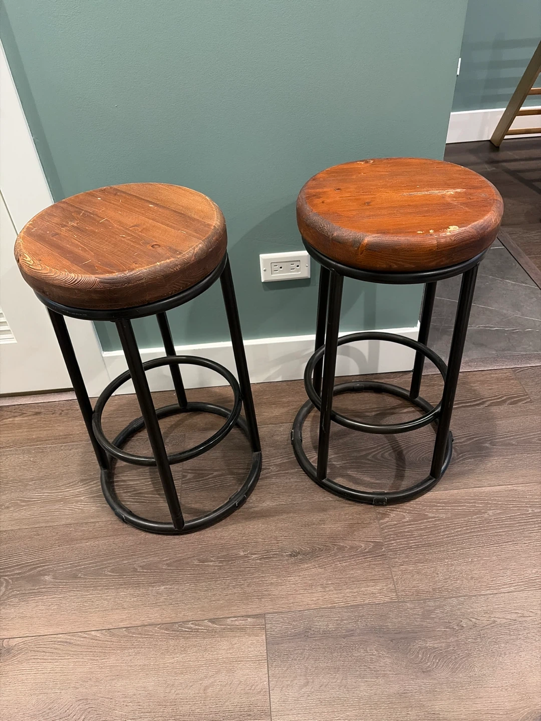 Set of 2 Wooden Top Stools