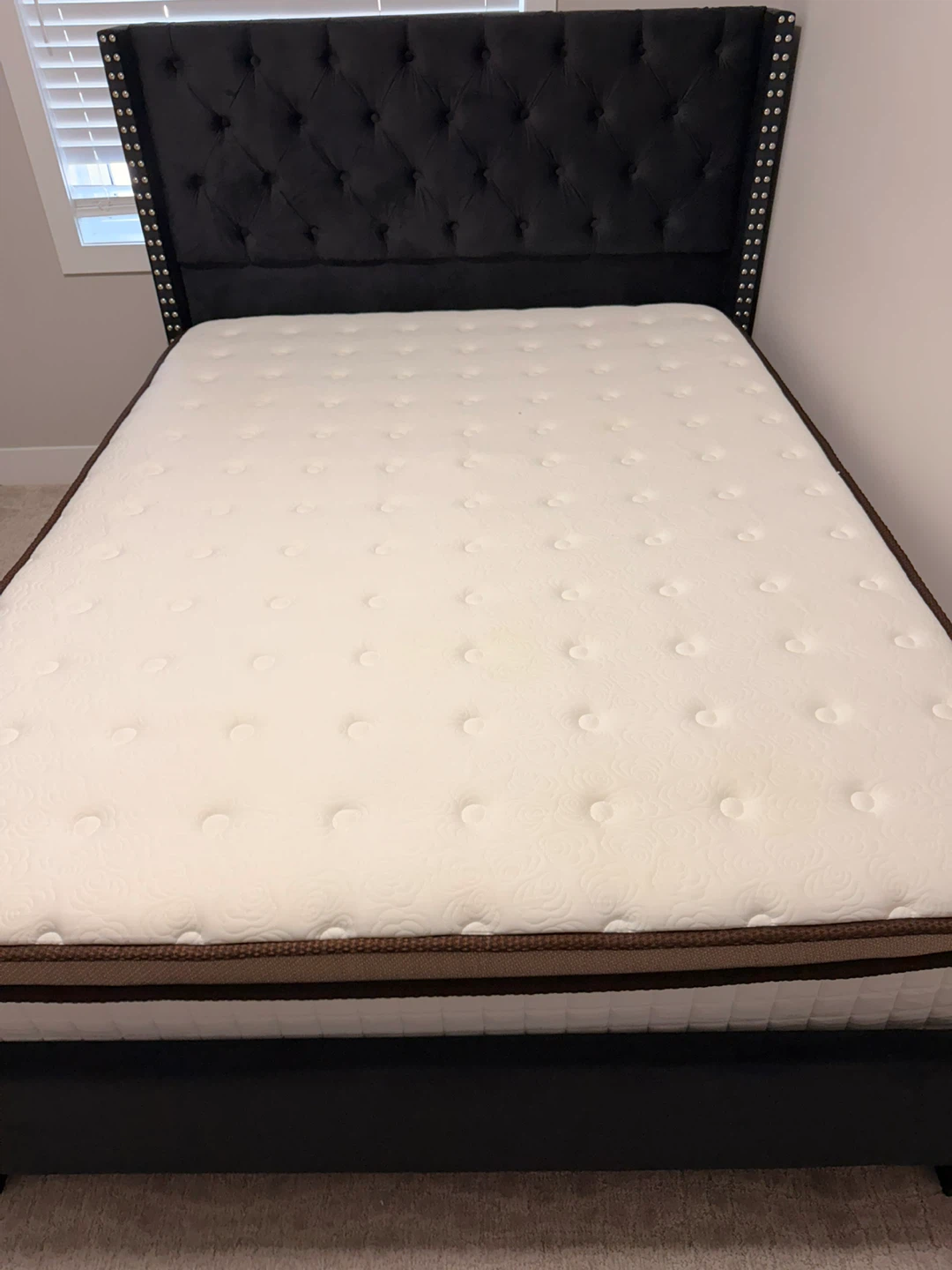 Tufted Upholstered Wingback Headboard Bed Frame and Mattress - photo 2