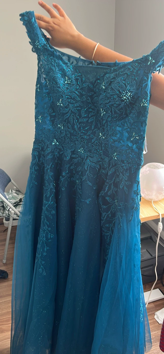 Teal Formal Gown with Beading and Glitter
