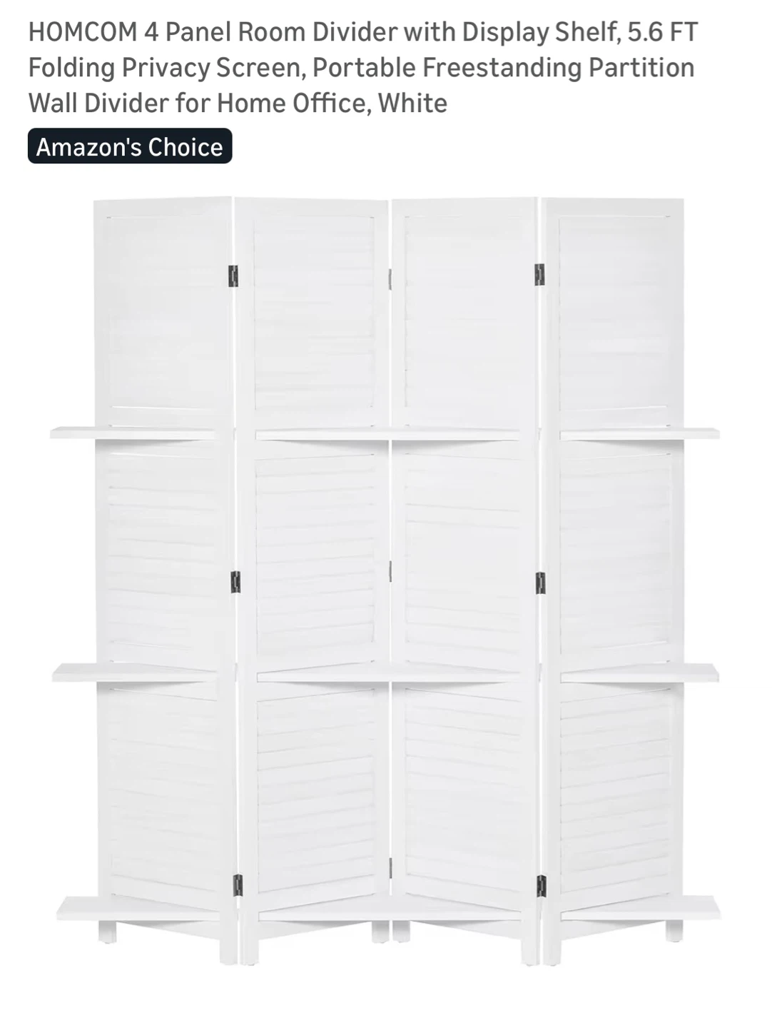 HOMCOM 4 Panel Room Divider with Display Shelf - White - photo 2