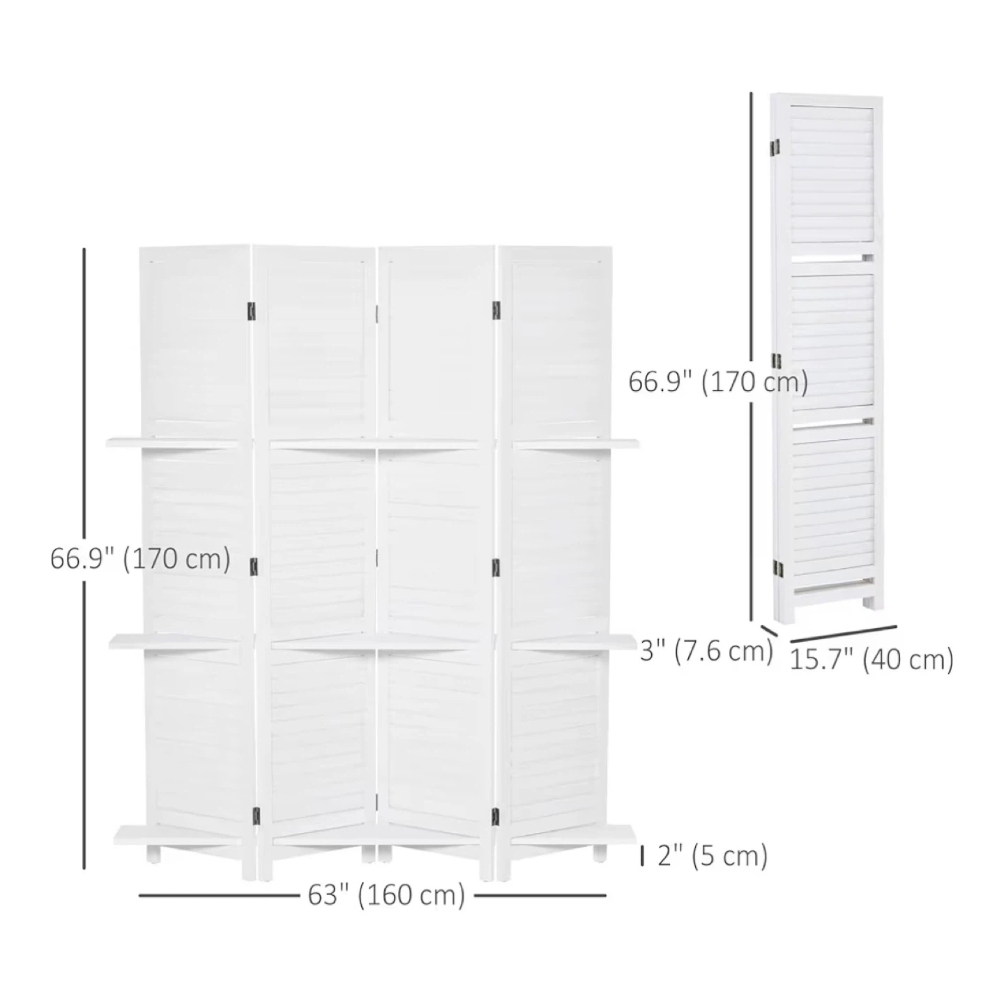 HOMCOM 4 Panel Room Divider with Display Shelf - White - photo 3