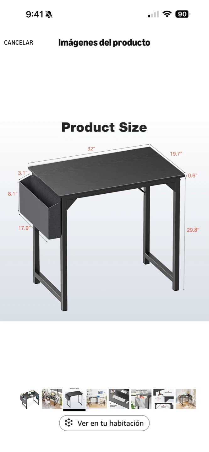 Black Compact Desk with Side Storage