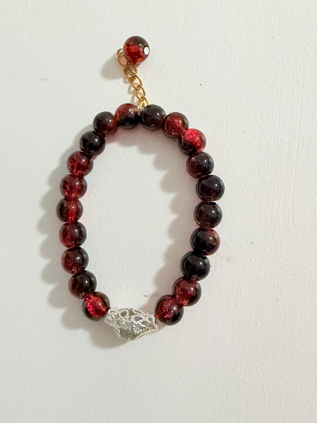 Red Beaded Bracelet with Charm ( handmade) - photo 2