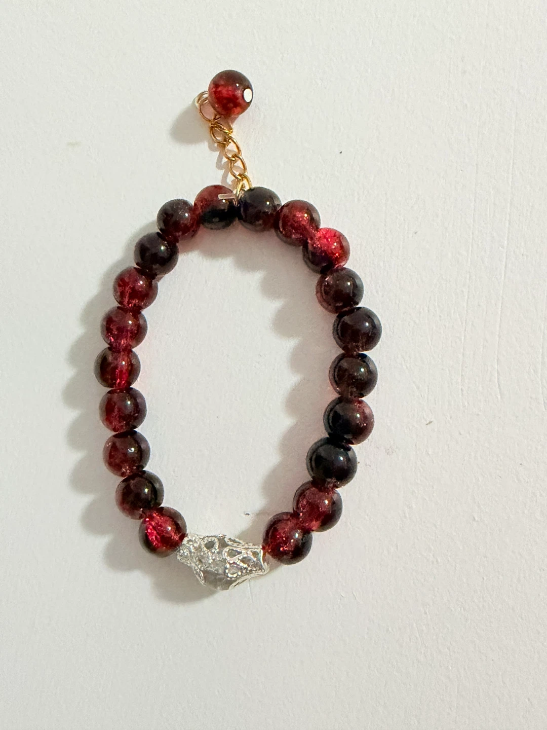 Red Beaded Bracelet with Charm ( handmade) - photo 3