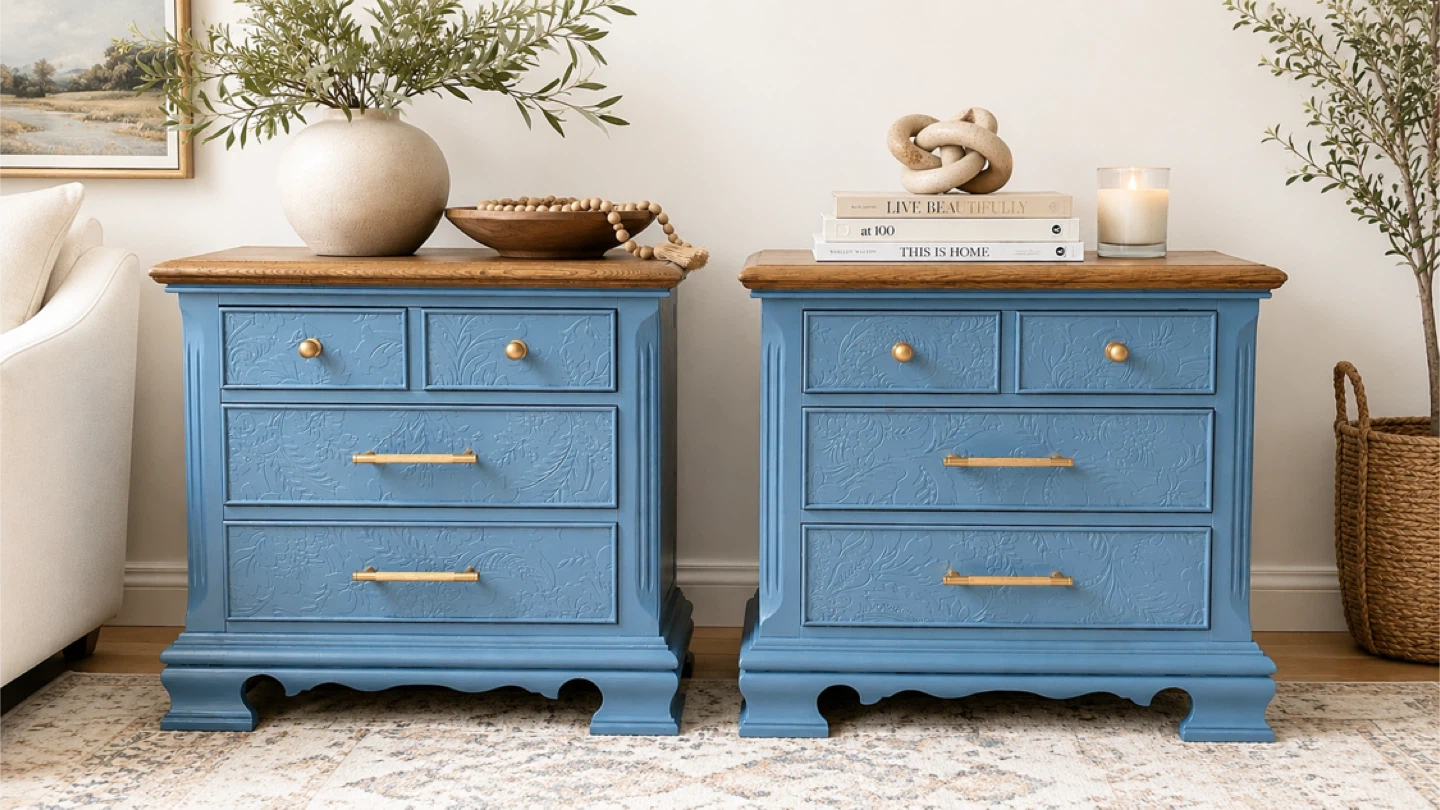 ✨ Refinished Solid Wood End Tables – Oak Tops & Lined Drawers ✨