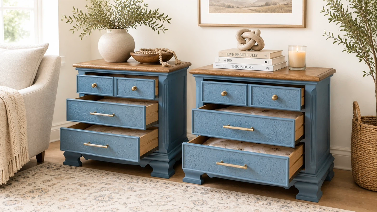 ✨ Refinished Solid Wood End Tables – Oak Tops & Lined Drawers ✨ - photo 2