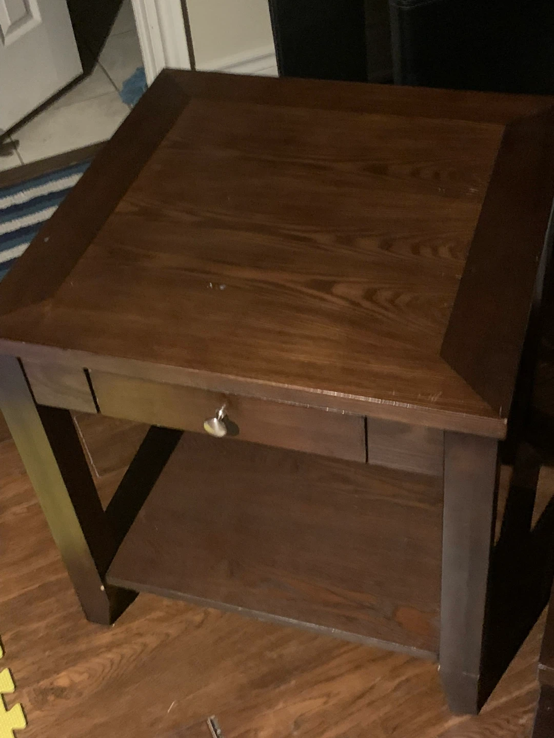 Dark Brown Wooden End Table with Drawer - photo 2