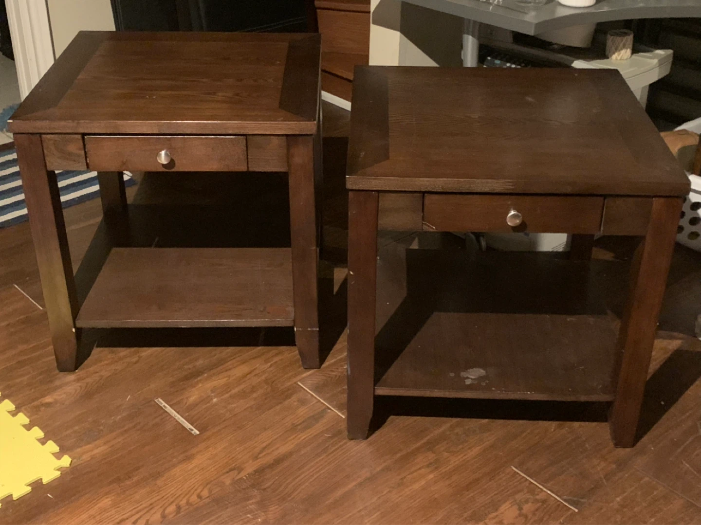 Dark Brown Wooden End Table with Drawer