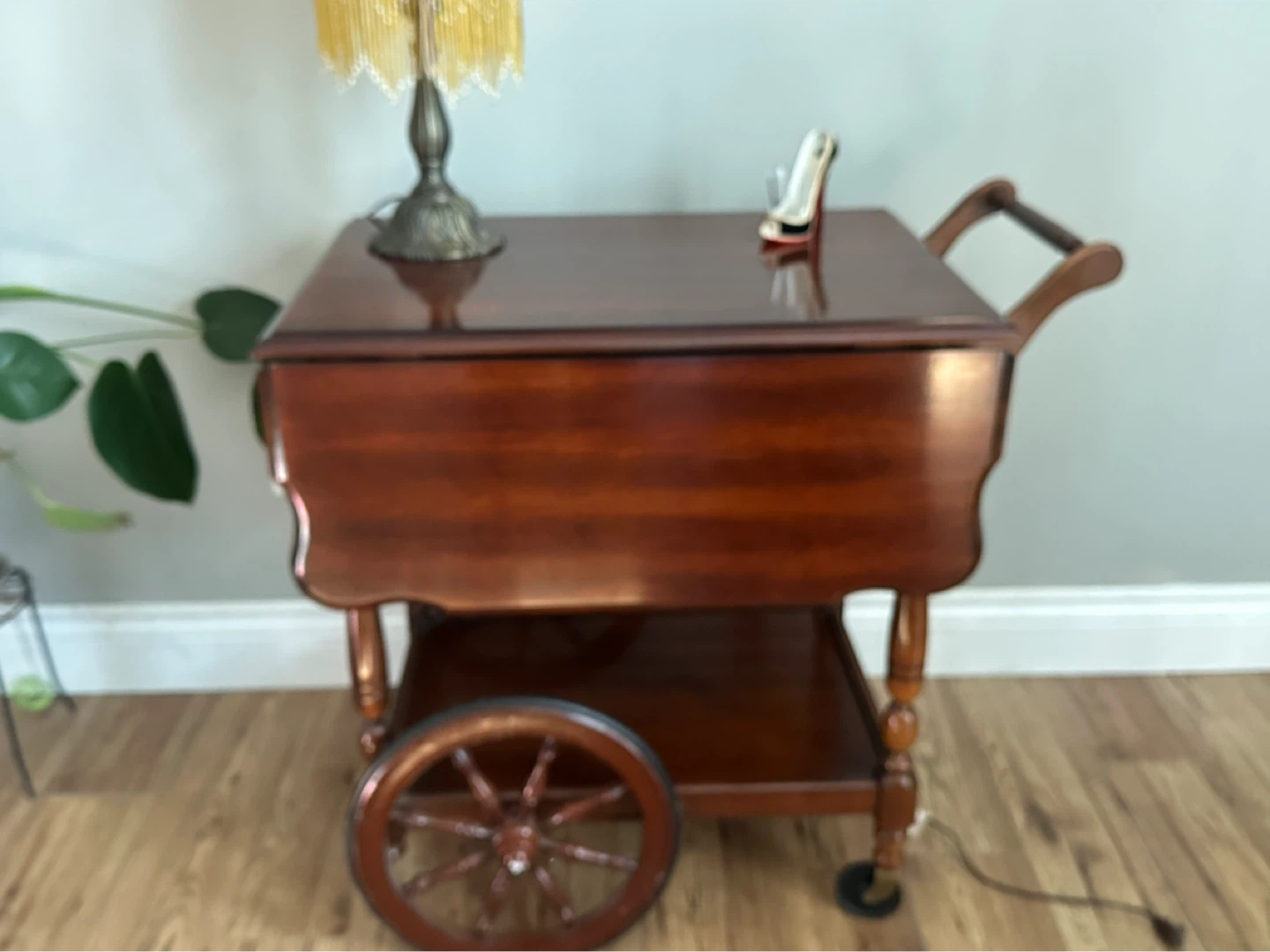 Vintage Wooden Bar Cart with Wheels