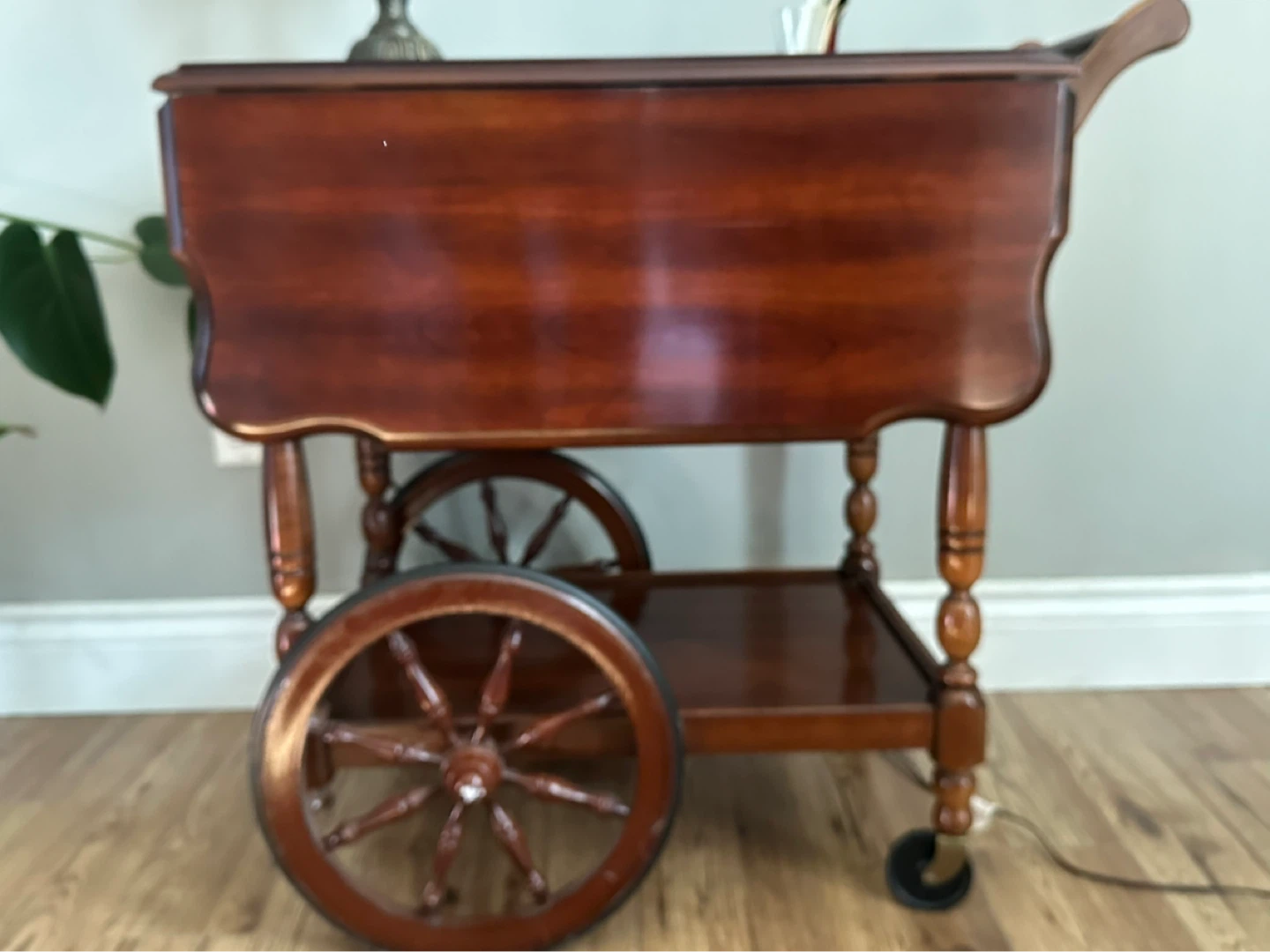 Vintage Wooden Bar Cart with Wheels - photo 2