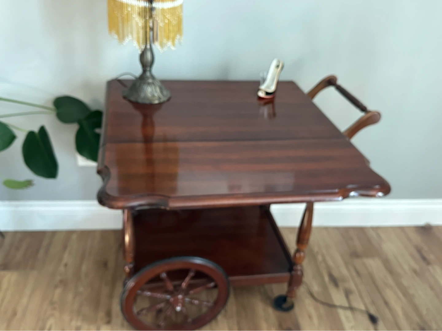 Vintage Wooden Bar Cart with Wheels - photo 3