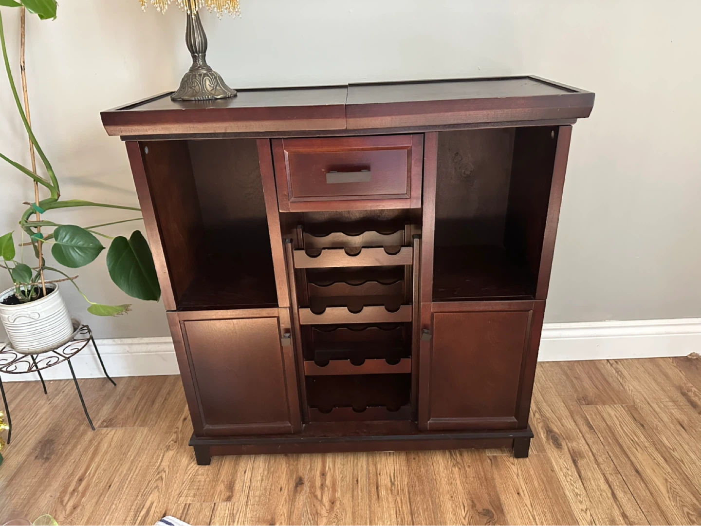 Dark Wood Bar Cabinet with Wine Rack